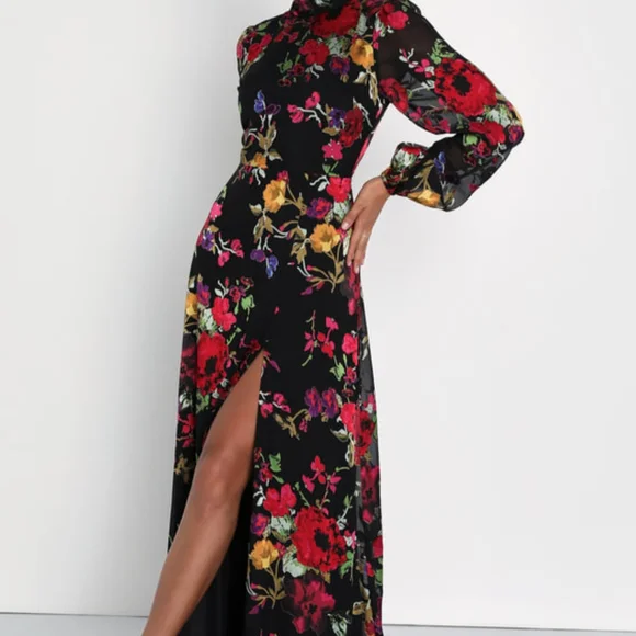 NWOT Lulu's Black Floral Burnout Backless Maxi Dress Size XL=14/16 - Picture 6 of 6